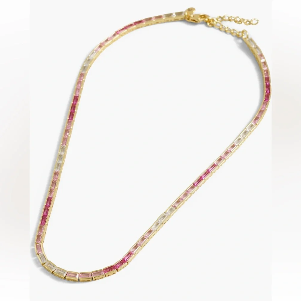 Madewell Baguette Cubic Zirconia Tennis Necklace Shaded Pink - Picture 1 of 2